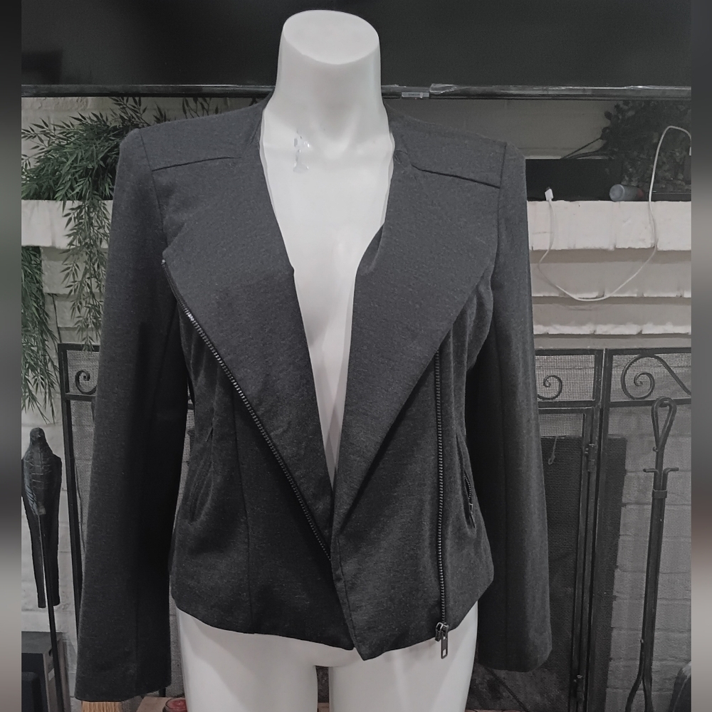 Catherine Malandrino Gray Asymmetrical Zip Moto Jacket Size XL Runway Style Knit